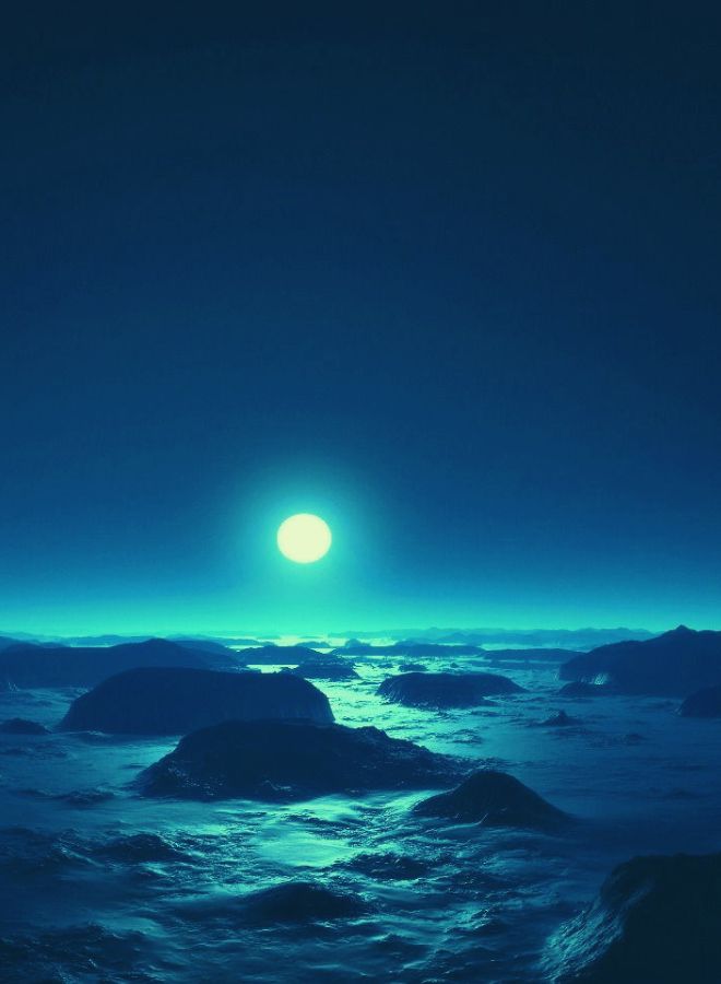 Blue Moon Rising Above the Horizon