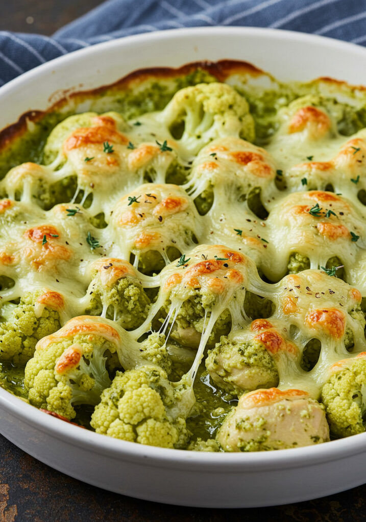 Keto Chicken Pesto Cauliflower Casserole