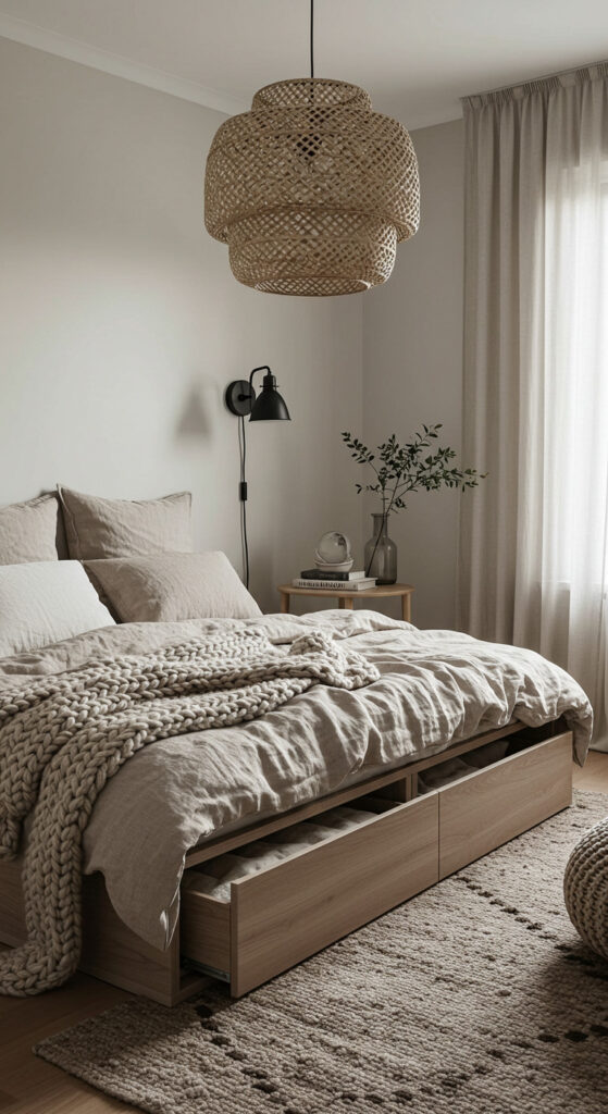 1. Soft Neutral Cozy Small Bedroom with Storage Bed