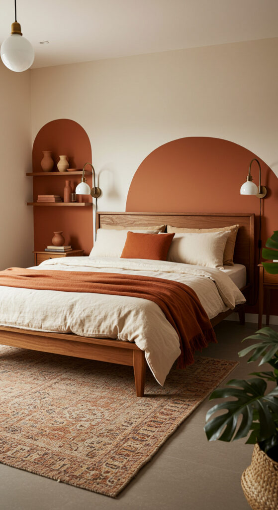 10. Earth-Tone Modern Bedroom with Organic Accents