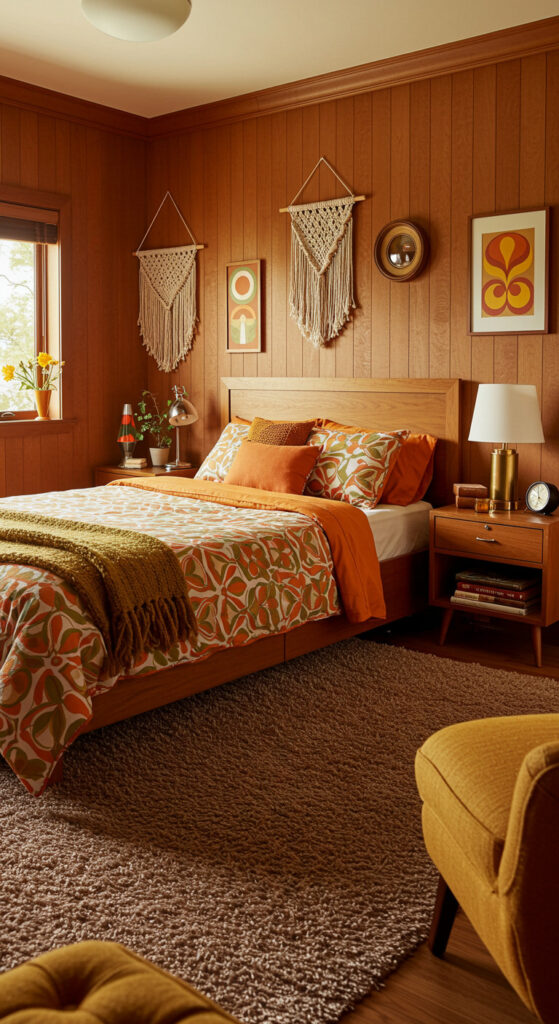 10. Retro 1970s Cozy Bedroom with Warm Tones