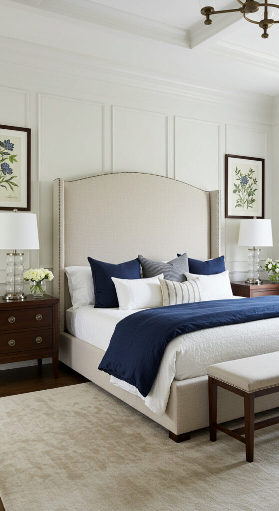 10. Transitional Couple’s Bedroom with Classic Touches