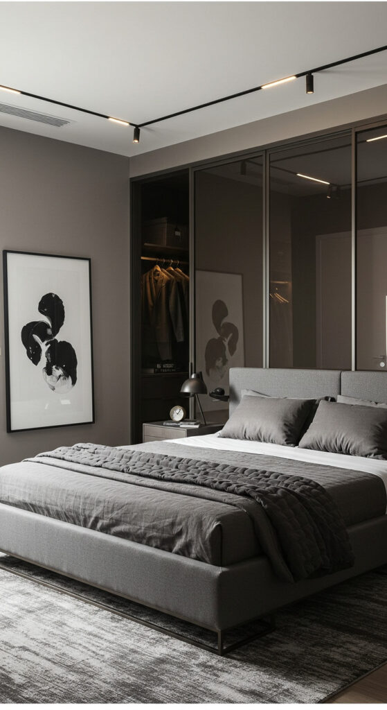13. Modern Bedroom with Metal and Glass Accents