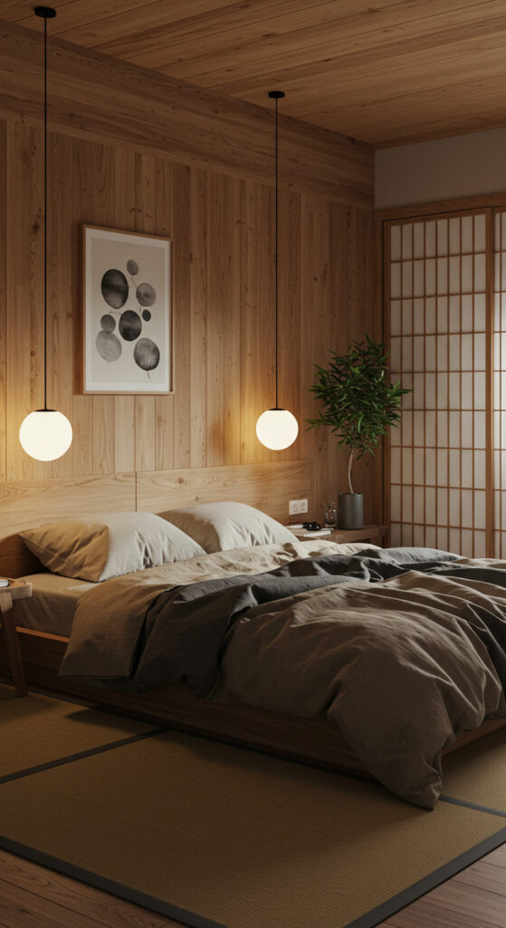 15. Japandi-Style Minimalist Couple’s Bedroom