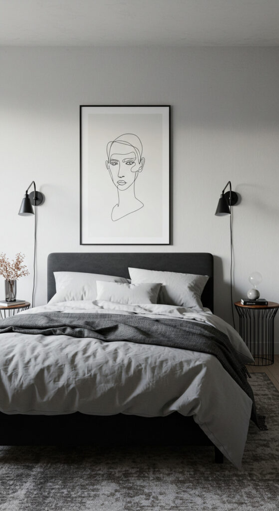 16. Minimalist Couple’s Bedroom with Soft Contrast Tones