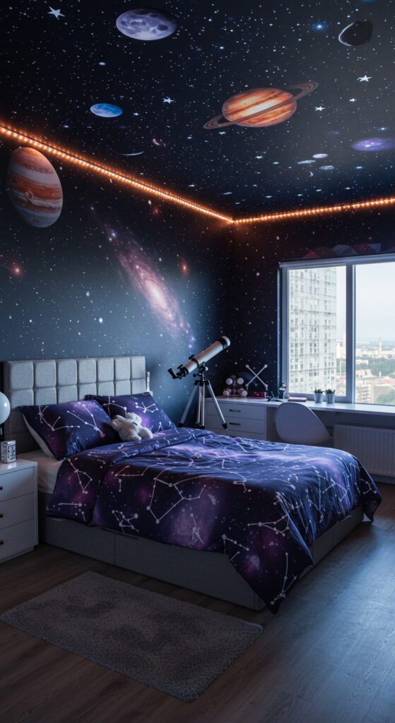 16. Space-Themed Sci-Fi Teen Girl’s Bedroom