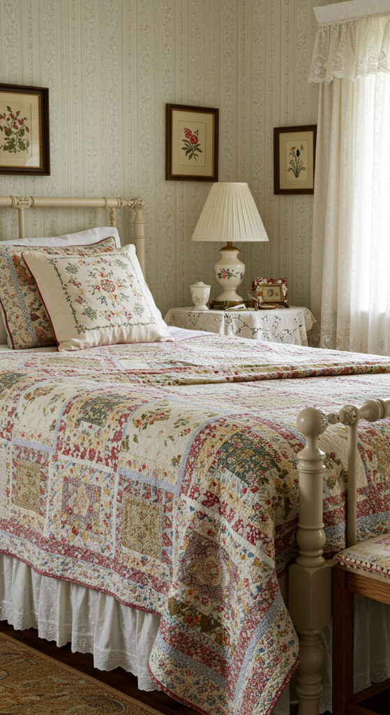 18. Cozy Vintage Bedroom with Quilted Charm