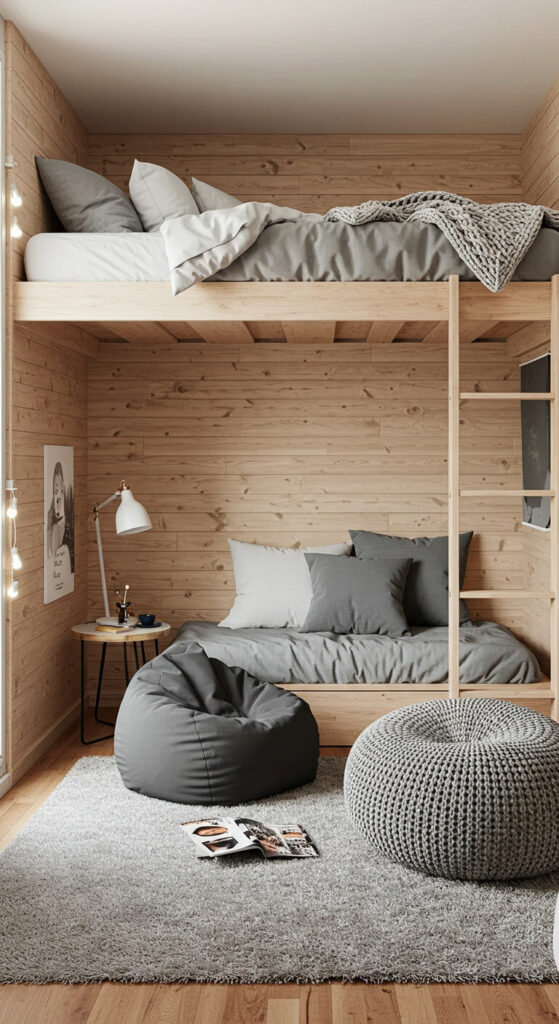 19. Cozy Bedroom with Lofted Bed and Sitting Area