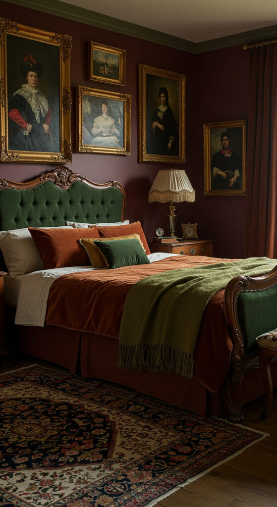 2. Cozy Victorian-Inspired Bedroom with Dark Accents