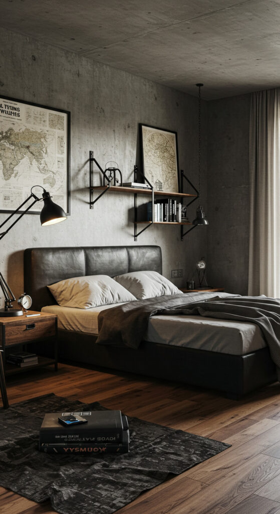 2. Industrial-Modern Loft Bedroom for Men