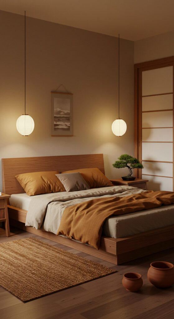 3. Japandi-Style Minimalist Couple’s Bedroom