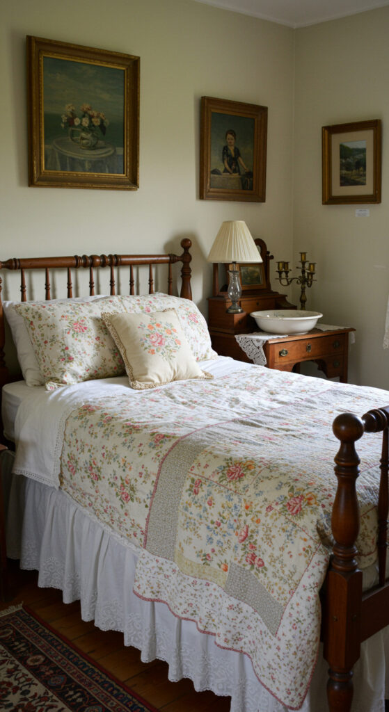 6. Antique Cottage-Inspired Cozy Vintage Bedroom