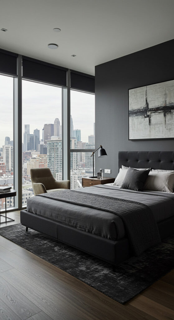 6. Urban Contemporary Men’s Bedroom with City Views
