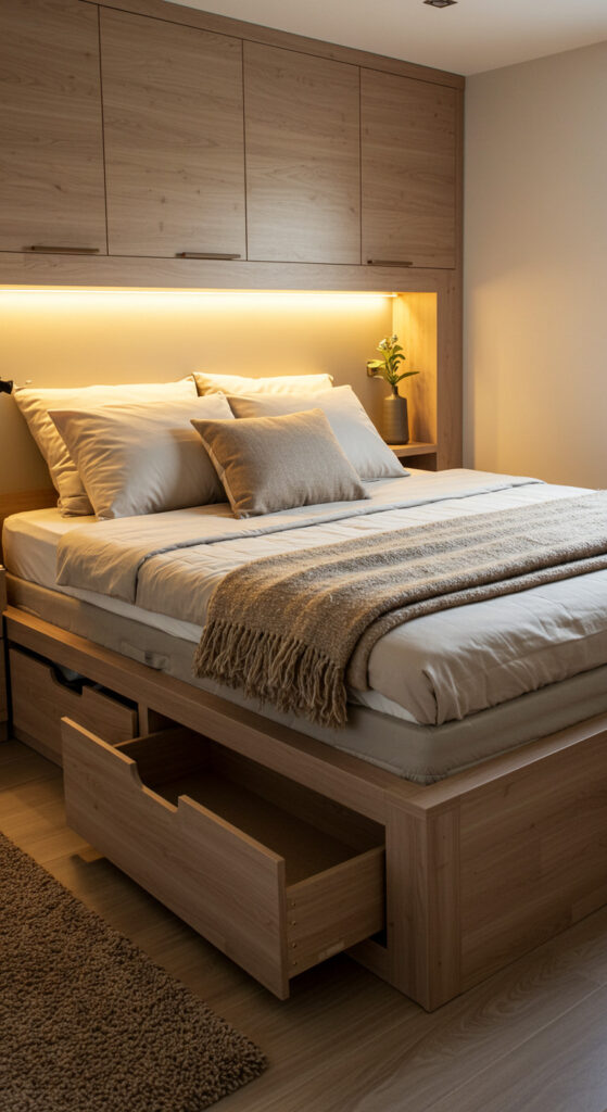 7. Cozy Small Bedroom with Built-In Platform Bed