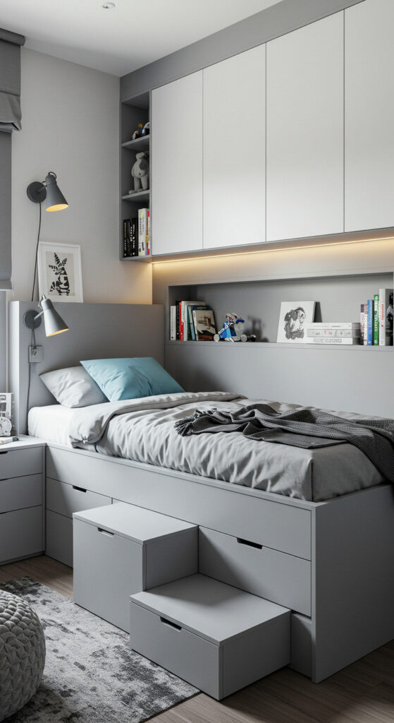 7. Minimalist Teen Bedroom with Elevated Platform Design
