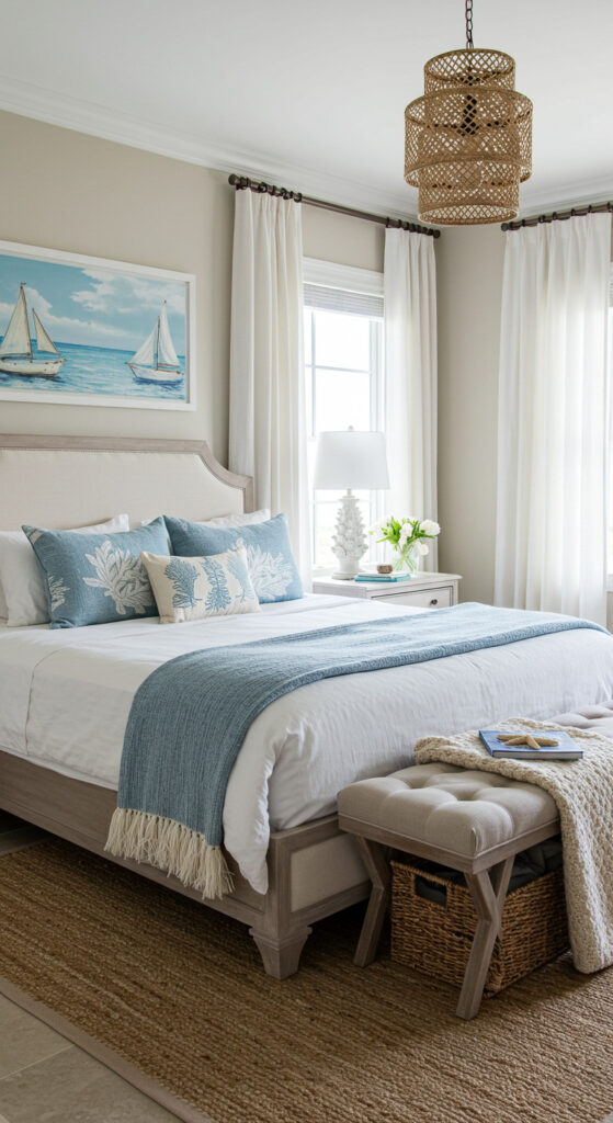 8. Coastal Beach-Inspired Couple’s Bedroom