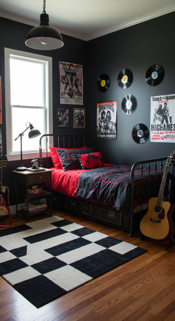 8. Edgy Rock-Inspired Teen Girl’s Bedroom