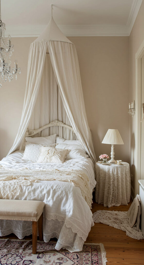 8. Romantic Cozy Small Bedroom with Sheer Canopy