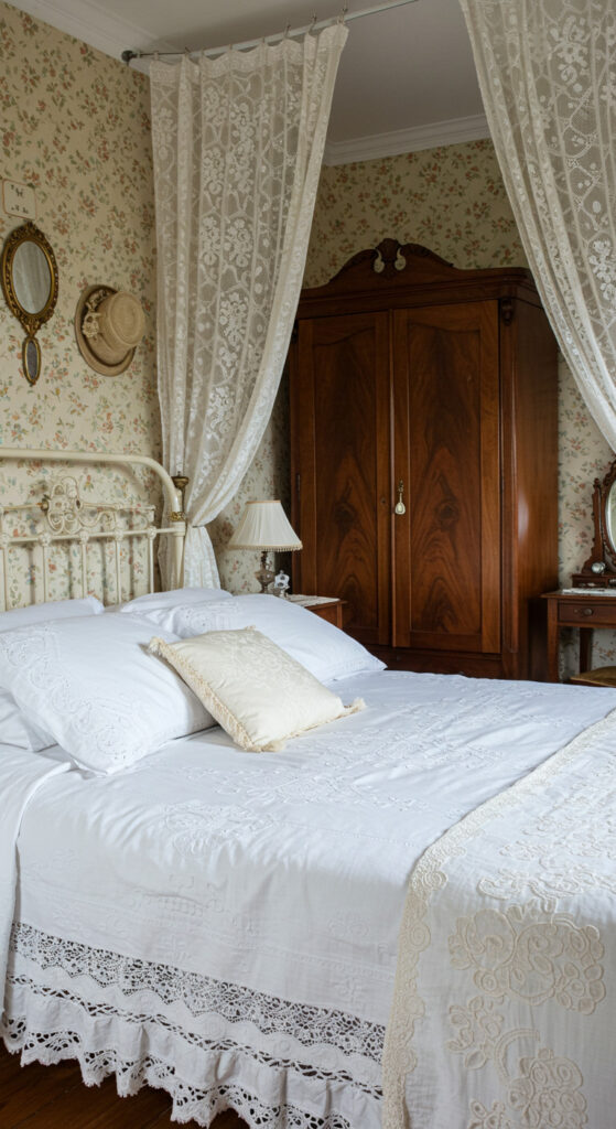 9. Edwardian-Inspired Cozy Bedroom with Feminine Touches