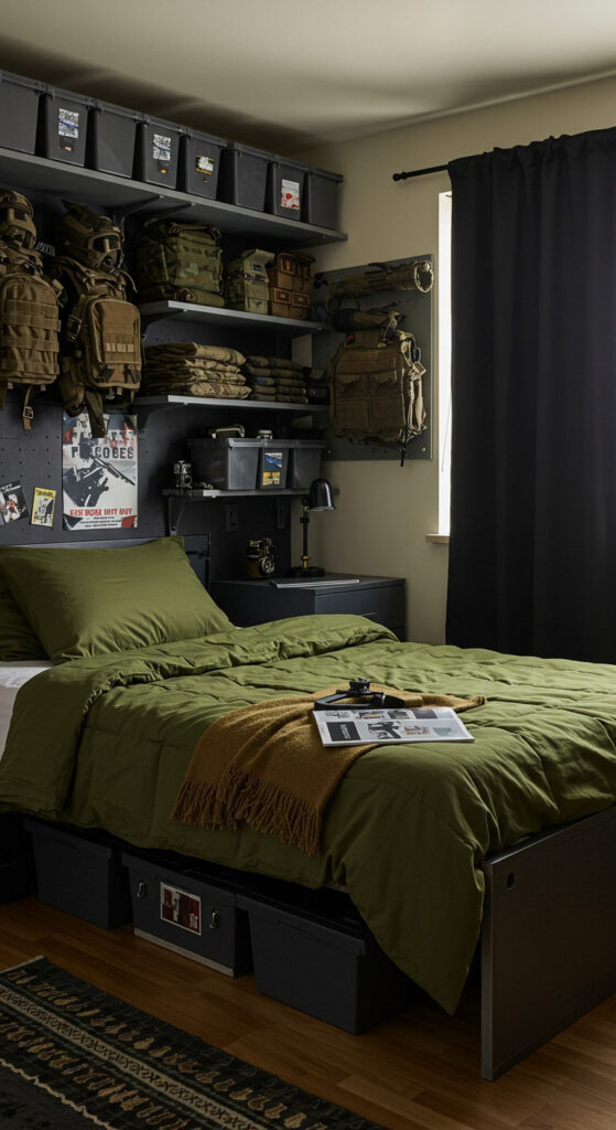Military-Inspired Compact Bedroom