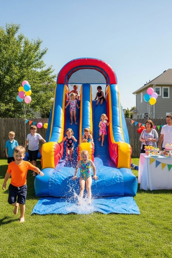 Backyard Birthday Party for Kids – Inflatable Water Slide