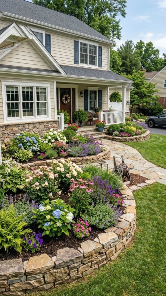 Raised Flower Beds with Stone Edging